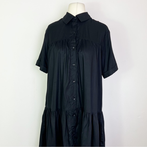 Long Tall Sally Black Short Sleeve Tiered Buffet Button Front Dress UK Size 12 - Picture 3 of 7